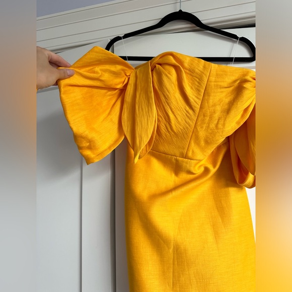 NWT Acler Selkin Off-the-shoulder Linen-blend Mini Sheath Dress In Citrus - Picture 3 of 7